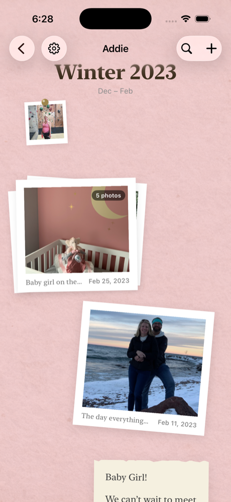 Addie's seasonal timeline with pink theme