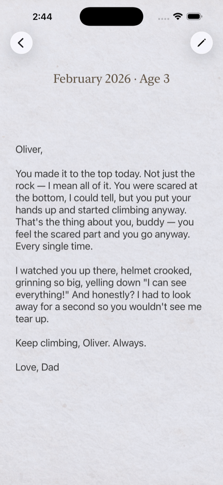 Heartfelt letter from Dad to Oliver